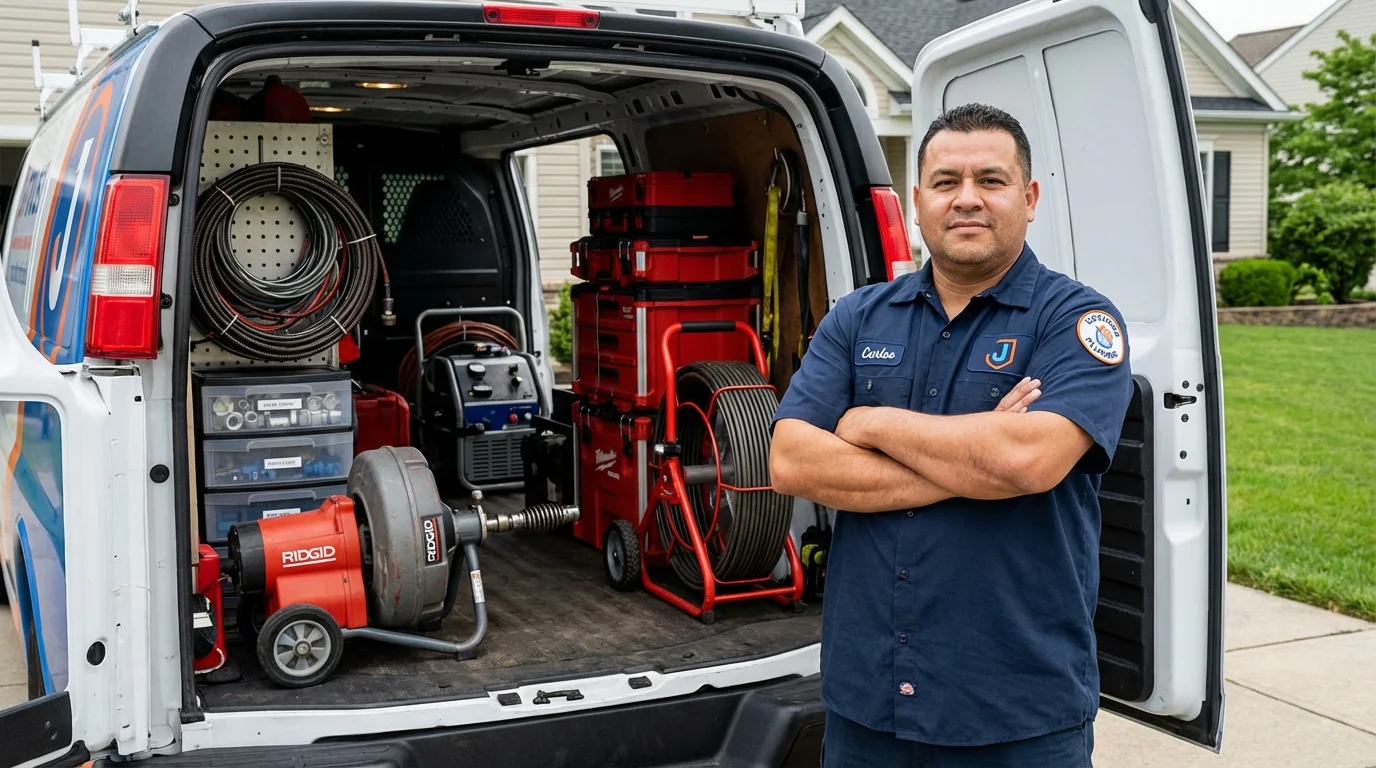 Professional drain cleaning equipment and Johns Plumbing LLC plumber in Delafield