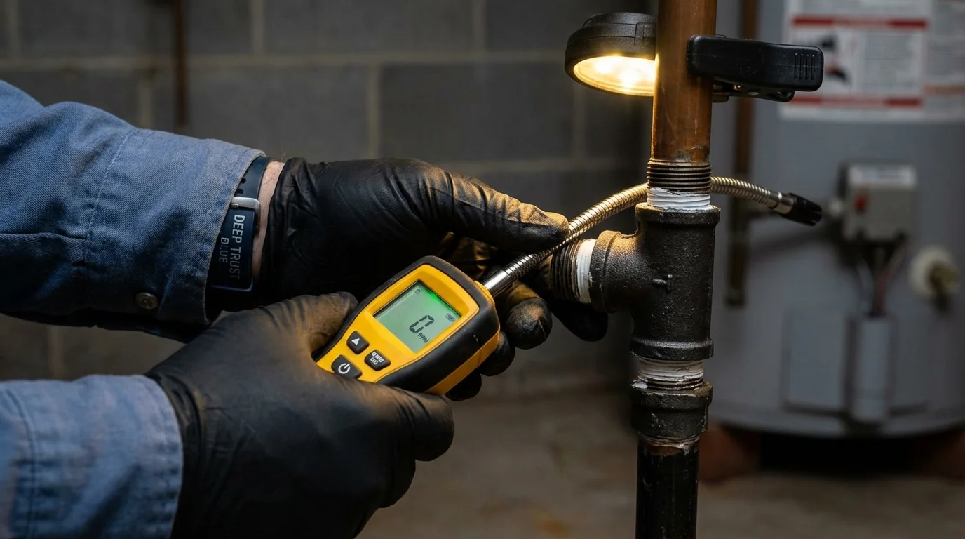 Gas leak detection with electronic sniffer by Johns Plumbing LLC in Delafield