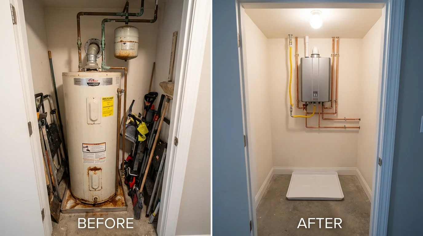 Tank water heater versus wall-mounted tankless unit comparison for Delafield, WI homeowners